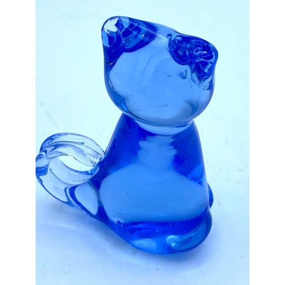 1990's Fine Cobalt Blue Lead Crystal Cat Kitten Figurine Vintage - Picture 2 of 5